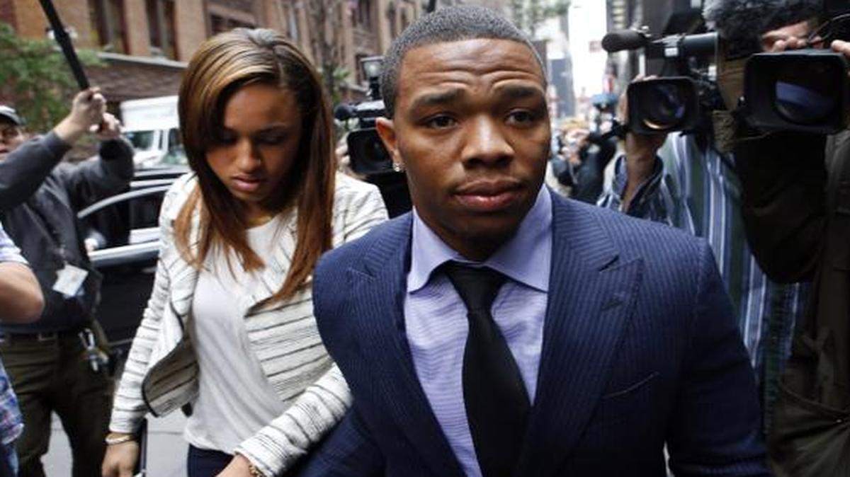 
Ray Rice arrives with his wife Janay Palmer for an appeal hearing of his indefinite suspension from the NFL 
