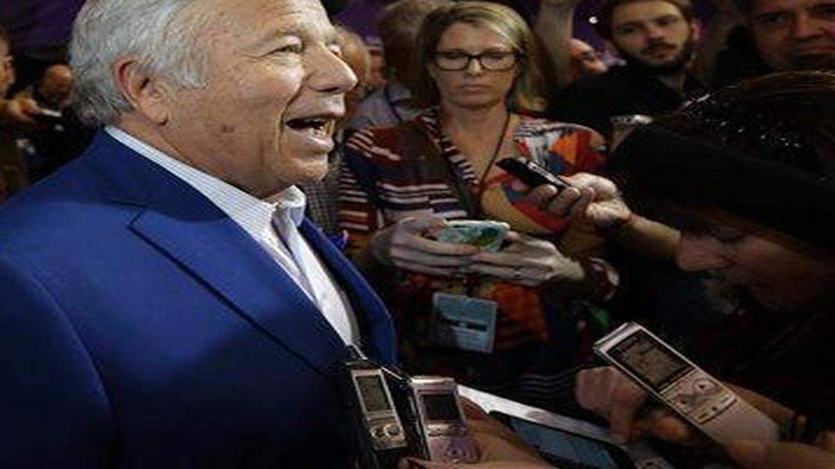 
New England Patriots owner Robert Kraft answered questions Tuesday during Super Bowl XLIX Media Day in Phoenix.
