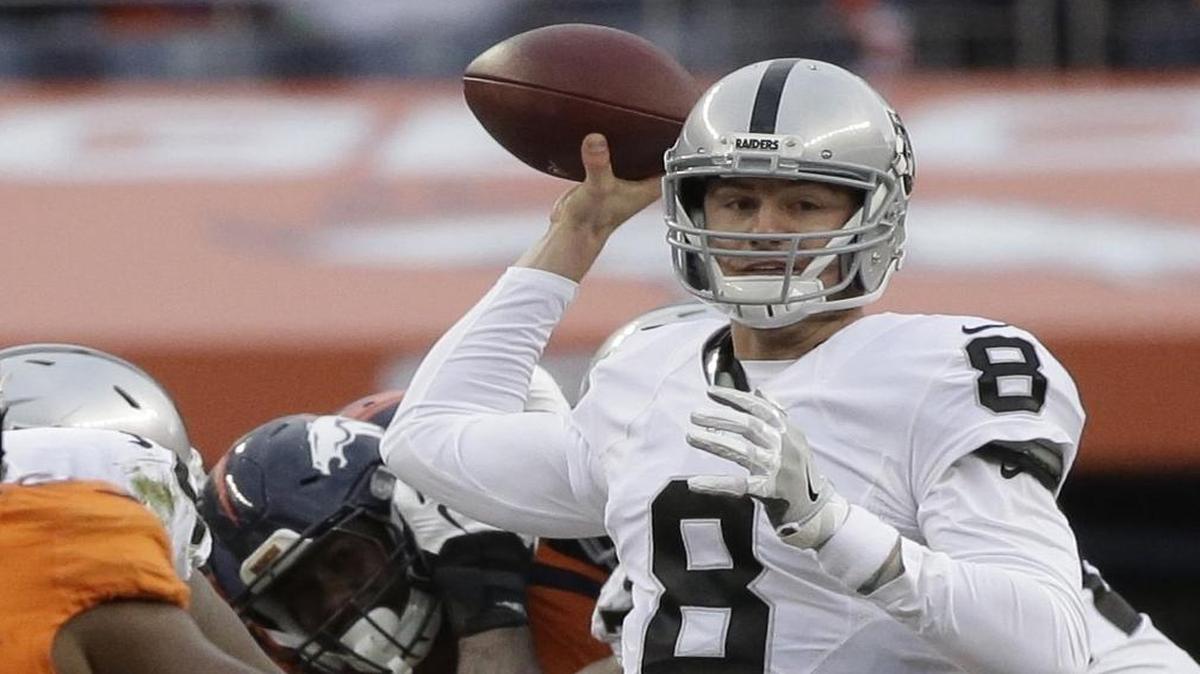 Oakland Raiders quarterback Connor Cook threw for one touchdown and one interception in a loss at Denver last week.