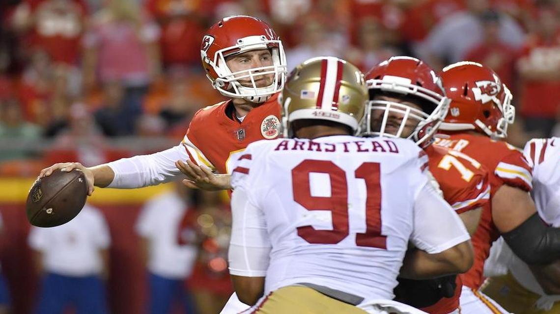 Chiefs quarterback Tyler Bray completed 5 of 8 passes with an interception against the 49ers in the teams’ preseason opener at Arrowhead Stadium on on Friday, Aug. 11, 2017.