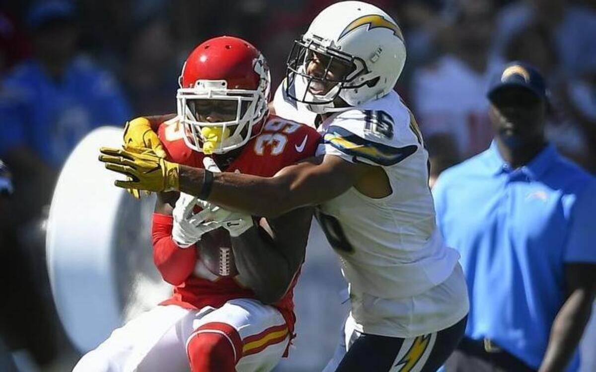 Chiefs cornerback Terrance Mitchell intercepted his second pass of Sunday’s first half in front of Chargers wide receiver Tyrell Williams.