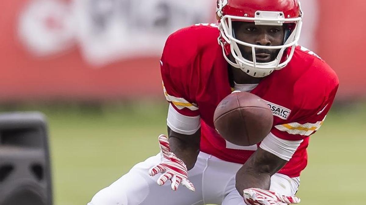 
Kansas City Chiefs wide receiver L’Damian Washington caught a pass during 9-on-7 drills during the team’s training camp practice Tuesday morning at Missouri Western State University in St. Joseph.
