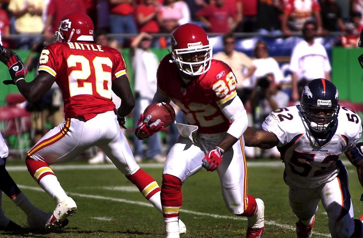Chiefs punt returner Dante Hall dodged, ducked and danced around Denver players on his way to a 93-yard touchdown in 2003.