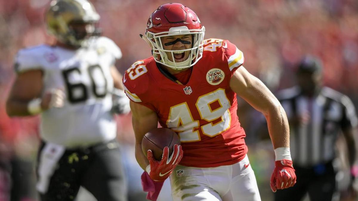 The Chiefs’ Daniel Sorensen returned an interception 48 yards for a touchdown against the New Orleans Saints last Oct. 23 at Arrowhead Stadium.