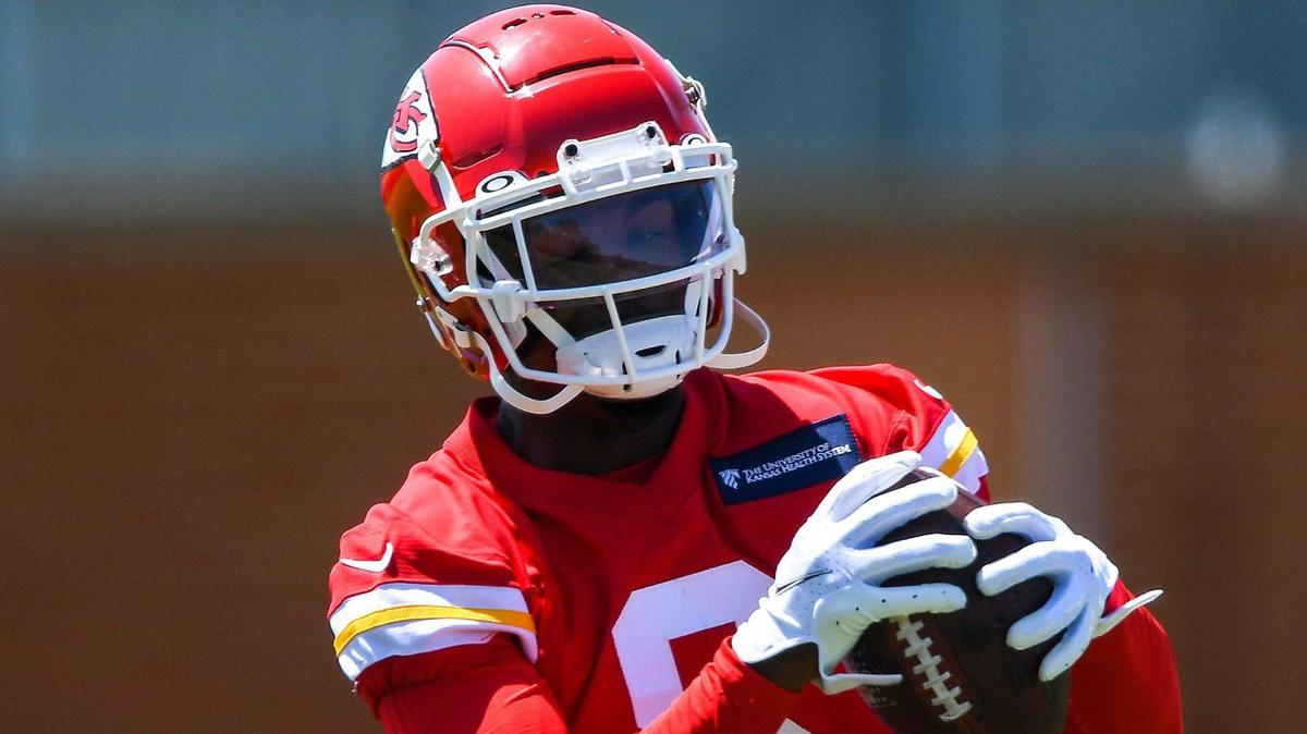 Wide receiver Justyn Ross participated on the first day of the Kansas City Chiefs rookie minicamp at the training facility Saturday, May 7, 2022.