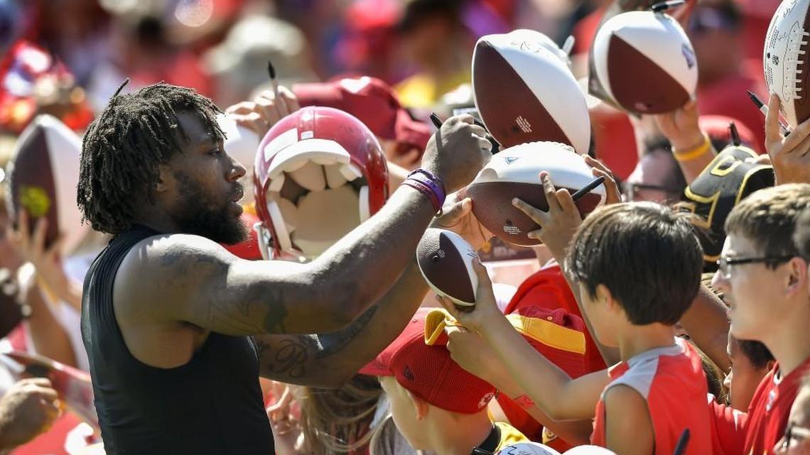 Chiefs safety Eric Berry signs autographs for fans during a training camp practice at Missouri Western in St. Joseph, Mo., last summer.