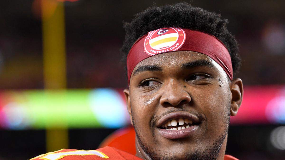 Kansas City Chiefs offensive tackle Orlando Brown is shown on the sidelines during the second half of an NFL football game against the Pittsburgh Steelers, Sunday, Dec. 26, 2021 in Kansas City, Mo.