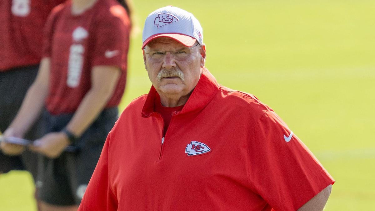Kansas City Chiefs head coach Andy Reid observes players during practice at Chiefs training camp on Thursday, July 18, 2024, in St. Joseph.