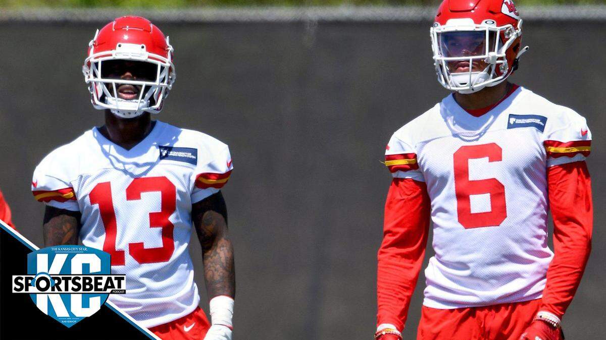 Safeties Nazeeh Johnson (No. 13) and Bryan Cook (6) participated on the first day of the Kansas City Chiefs’ rookie minicamp at the training facility Saturday, May 7, 2022.