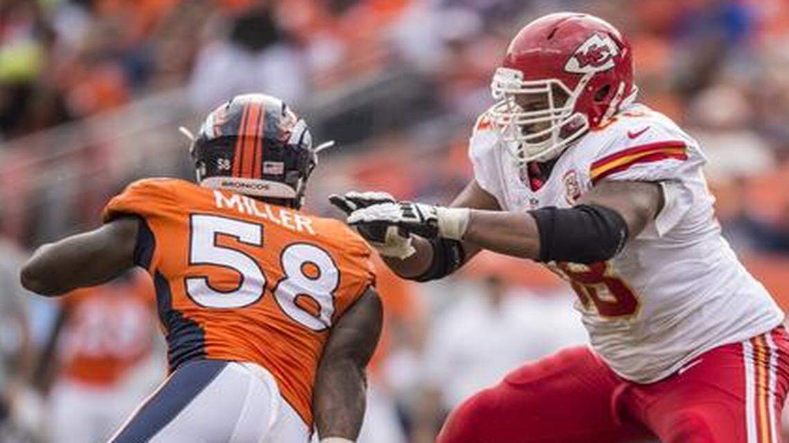 
Kansas City Chiefs offensive tackle Ryan Harris had trouble with the Broncos’ Von Miller when the Chiefs played in Denver in September.


