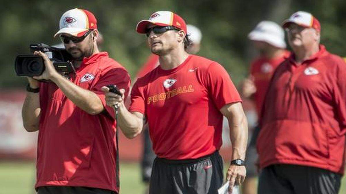 Brock Olivo, who played at Mizzou and is holding a stopwatch in this photo, was the Kansas City Chiefs’ assistant special teams coach several years ago.