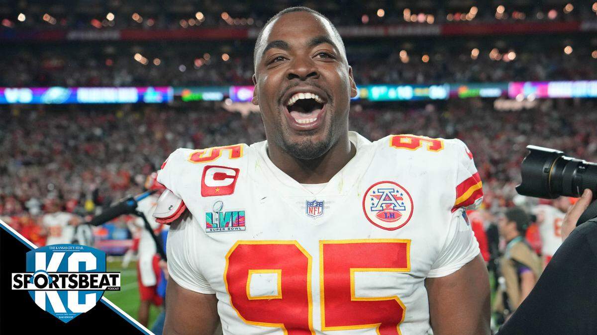 Kansas City Chiefs defensive tackle Chris Jones (95) celebrates after winning Super Bowl LVII against the Philadelphia Eagles at State Farm Stadium on Feb. 12, 2023.