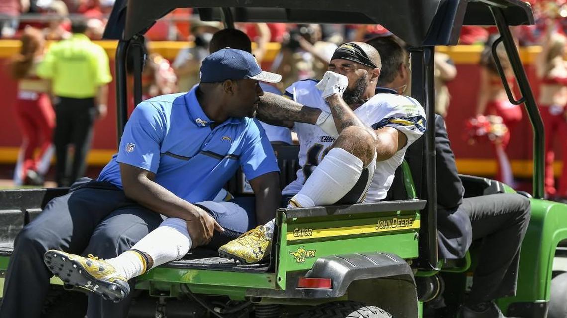 San Diego Chargers wide receiver Keenan Allen left Sunday’s game in the first half with a knee injury.