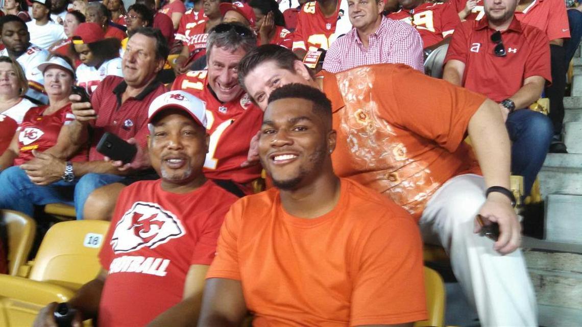Justin March-Lillard (right) and Randy Lillard Sr. at a Chiefs game during Justin’s rookie season.