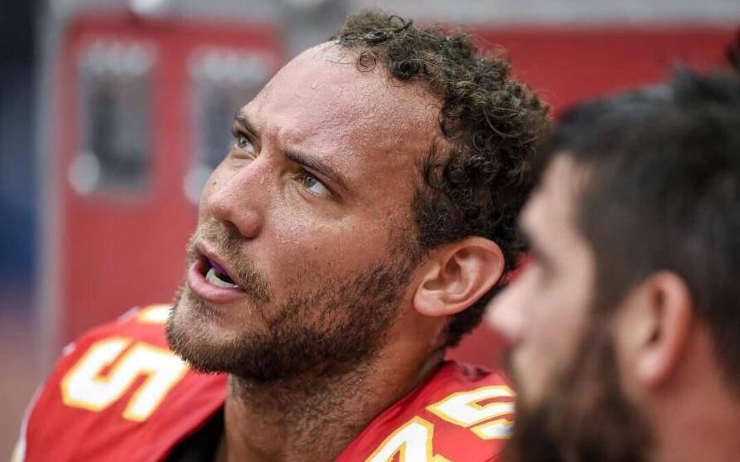 The Chiefs’ Jah Reid (left) is likely to get the call to take the place of guard Parker Ehinger on Sunday. Ehinger suffered a concussion during practice on Wednesday.