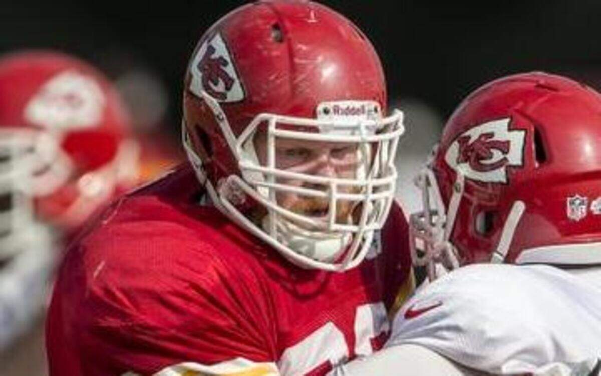 
Kansas City Chiefs tackle Ryan McKee (66, center) blocked Kansas City Chiefs defensive tackle Jermelle Cudjo (98) on Monday morning during Kansas City Chiefs training camp practice at Missouri Western State University in St. Joseph, Mo.

