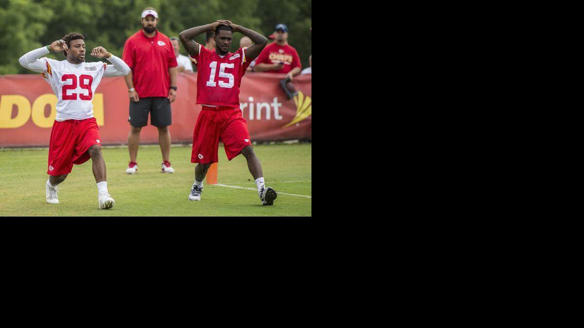 

Safety Eric Berry (29) and wide receiver A.J. Jenkins (15) worked with the injured players on Friday morning during the Chiefs summer training camp practice at Missouri Western State University in St. Joseph.
