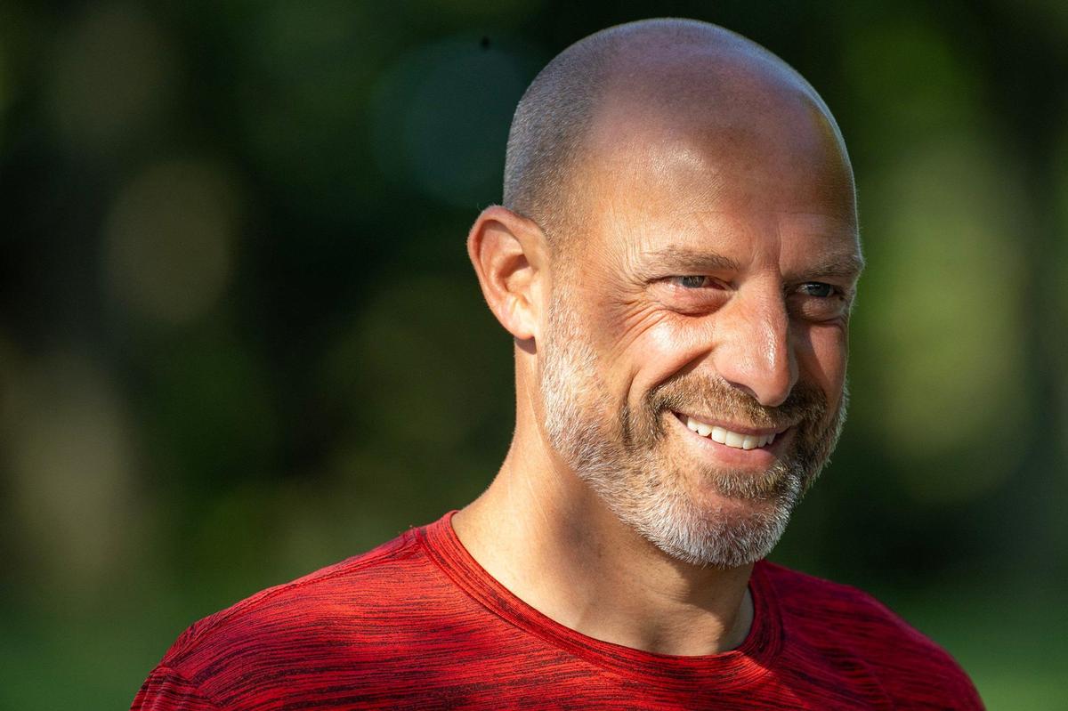 Matt Nagy, Chiefs offensive coordinator, heads to the field during training camp at Missouri Western State University on Thursday, Aug. 1, 2024, in St. Joseph.