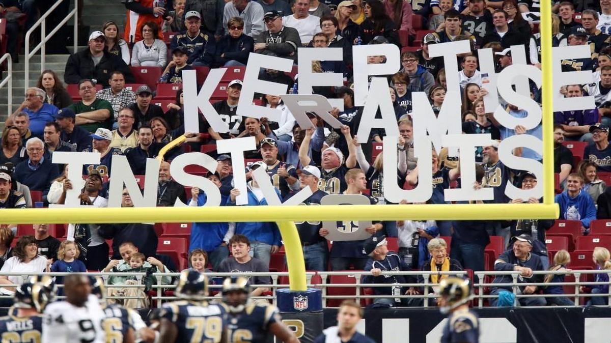 St. Louis still stings over the loss of the Rams. In this file phot, fans showed their feelings during one of the last games at the Edward Jones Dome.