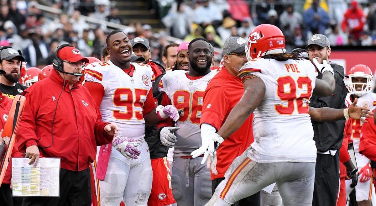 Chiefs nose tackle Dontari Poe had an early career influence on current defensive star Chris Jones (No. 95).