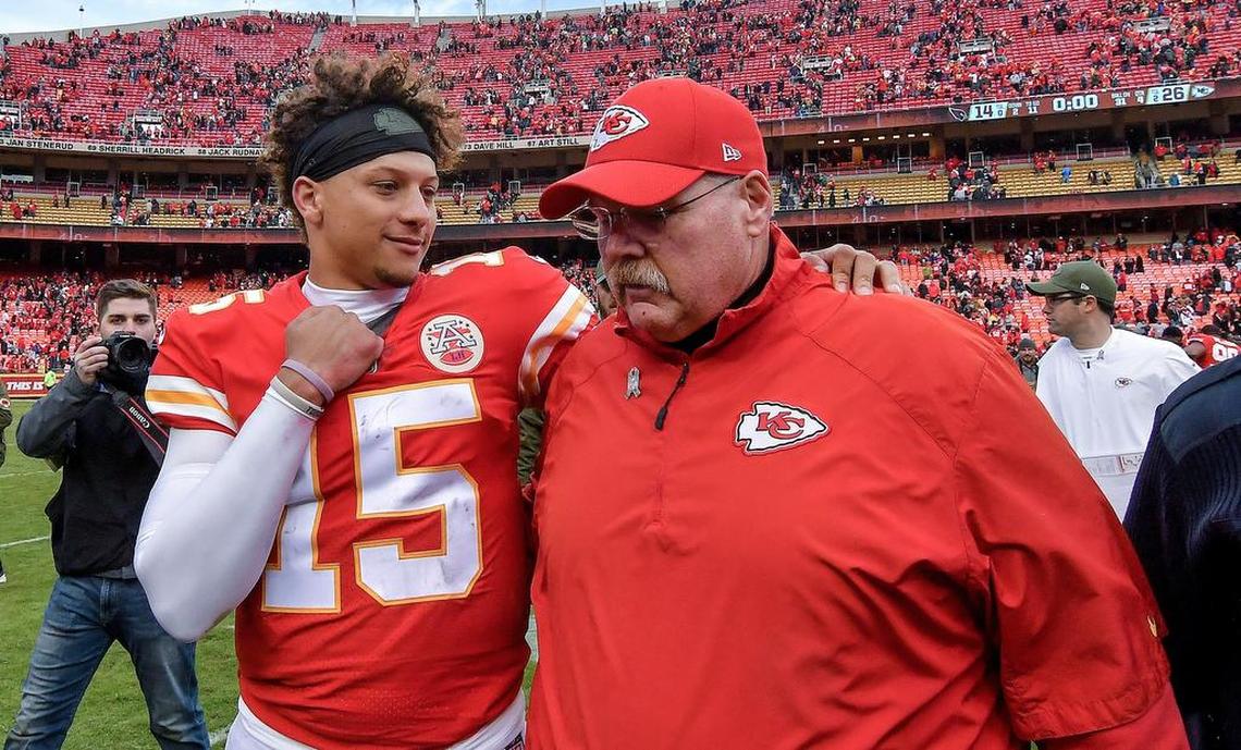 The coach has his guy. Andy Reid, right, believes he has the kind of quarterback the Chiefs need to go deep into the postseason in young Patrick Mahomes.