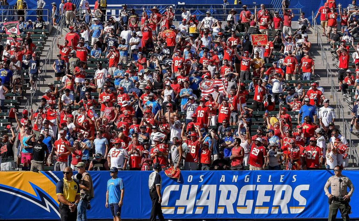 Kansas City Chiefs fans fill the stands during Sunday’s football game against the Los Angeles Chargers on September 9, 2018 at the StubHub Center in Carson, Calif.