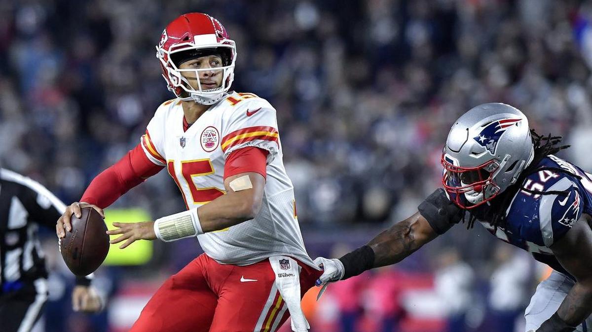 Chiefs quarterback Patrick Mahomes leads the offense against the New England Patriots Sunday.
