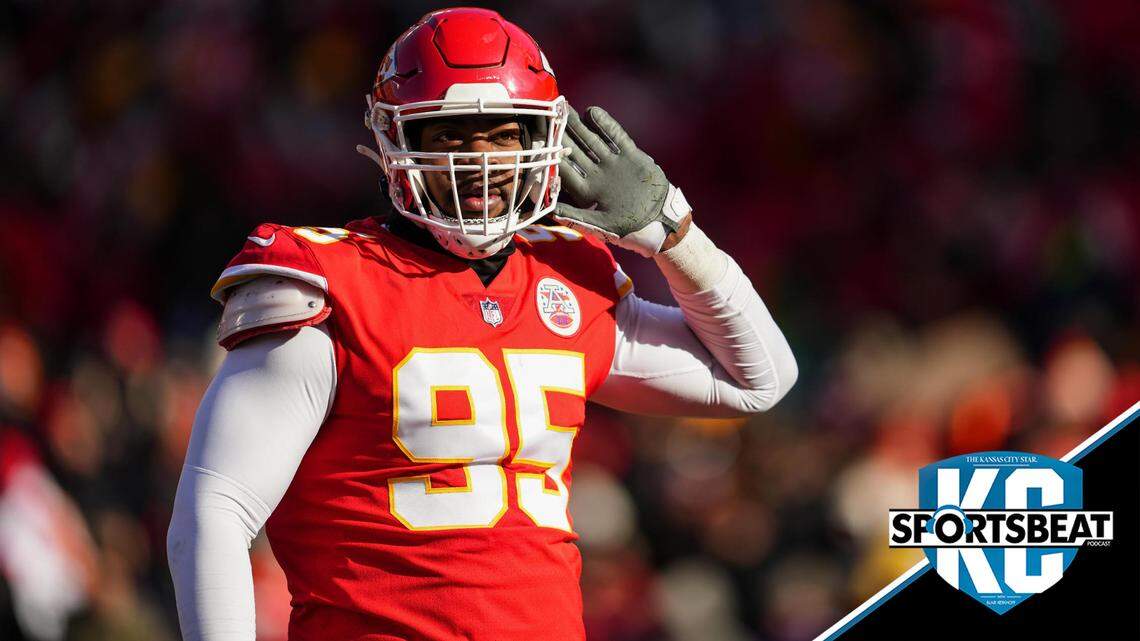Dec 24, 2022; Kansas City, Missouri, USA; Kansas City Chiefs defensive tackle Chris Jones (95) celebrates after a sack during the first half against the Seattle Seahawks at GEHA Field at Arrowhead Stadium. Mandatory Credit: Jay Biggerstaff-USA TODAY Sports