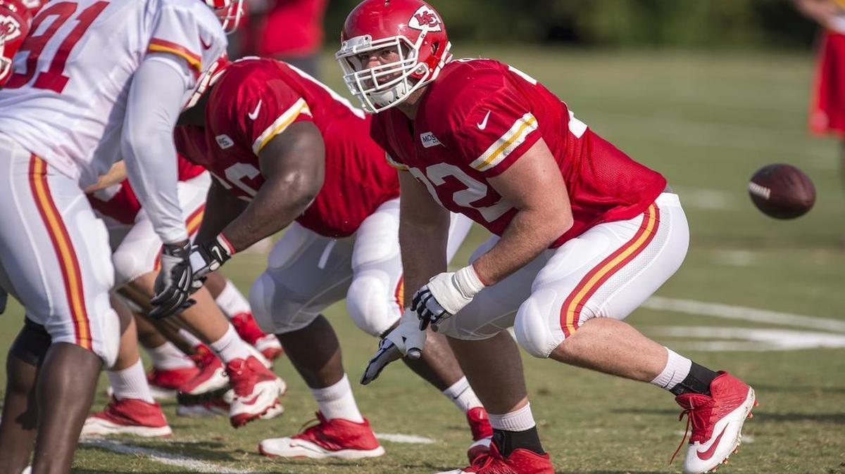 
Kansas City Chiefs tackle Eric Fisher (72) stepped off the snap to block teammate Tamba Hali during the team’s training camp practice Tuesday morning at Missouri Western State University in St. Joseph.
