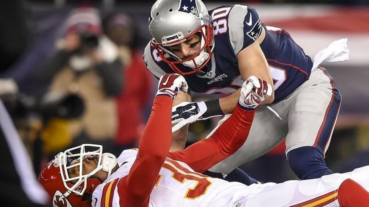 Patriots receiver Danny Amendola was fined $23,152 for this hit on Chiefs cornerback Jamell Fleming during Saturday’s AFC divisional playoff game in Foxborough, Mass.