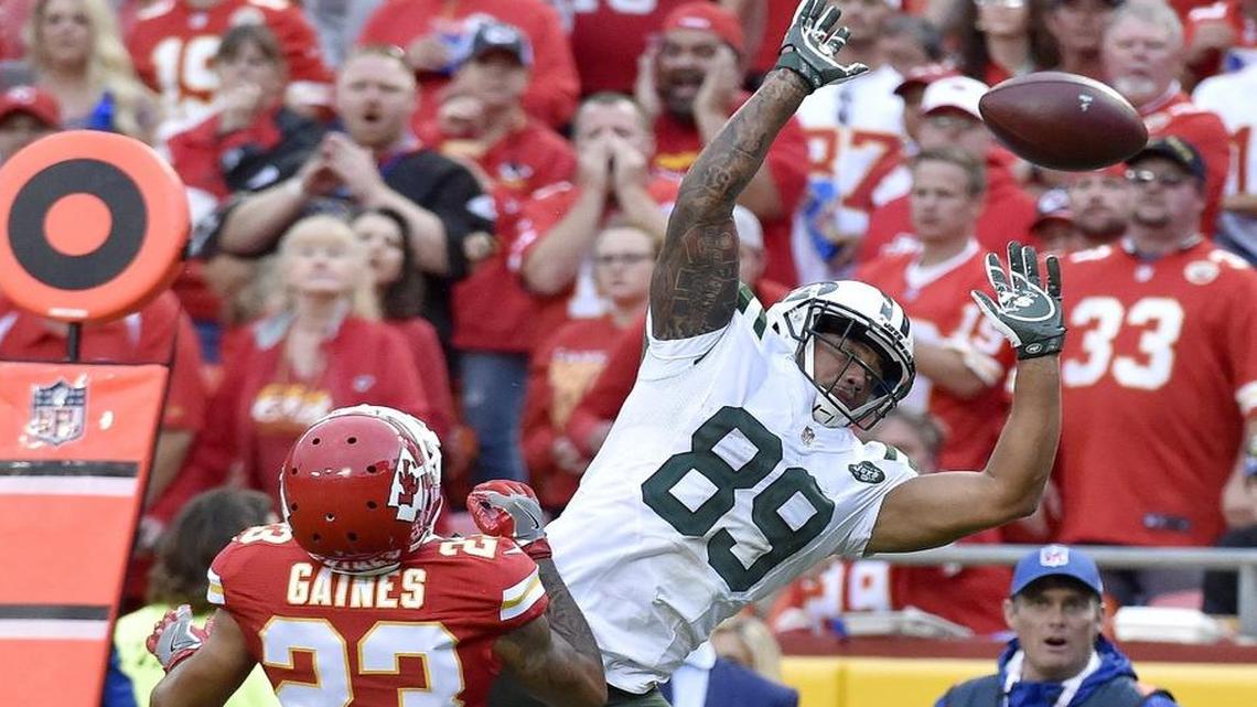 Kansas City Chiefs defensive back Phillip Gaines was called for pass interference on an incomplete pass to New York Jets wide receiver Jalin Marshall in Sunday’s game.