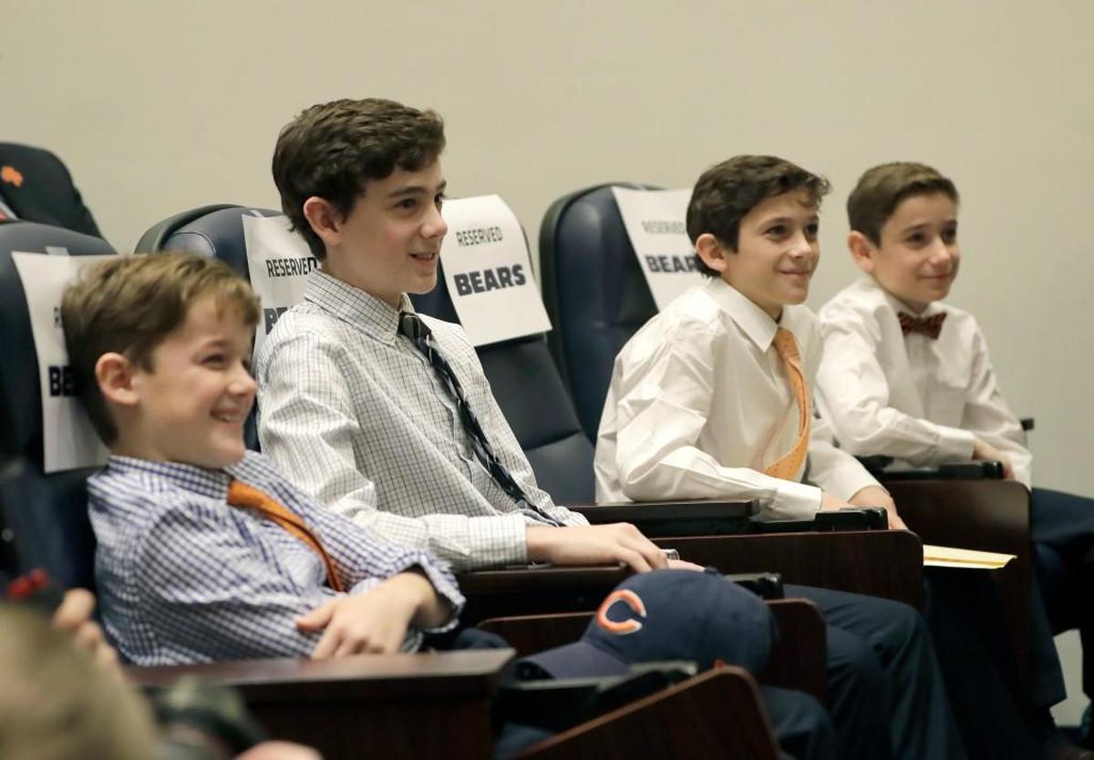 The sons of new Bears head coach Matt Nagy got their own row at their dad’s news conference.