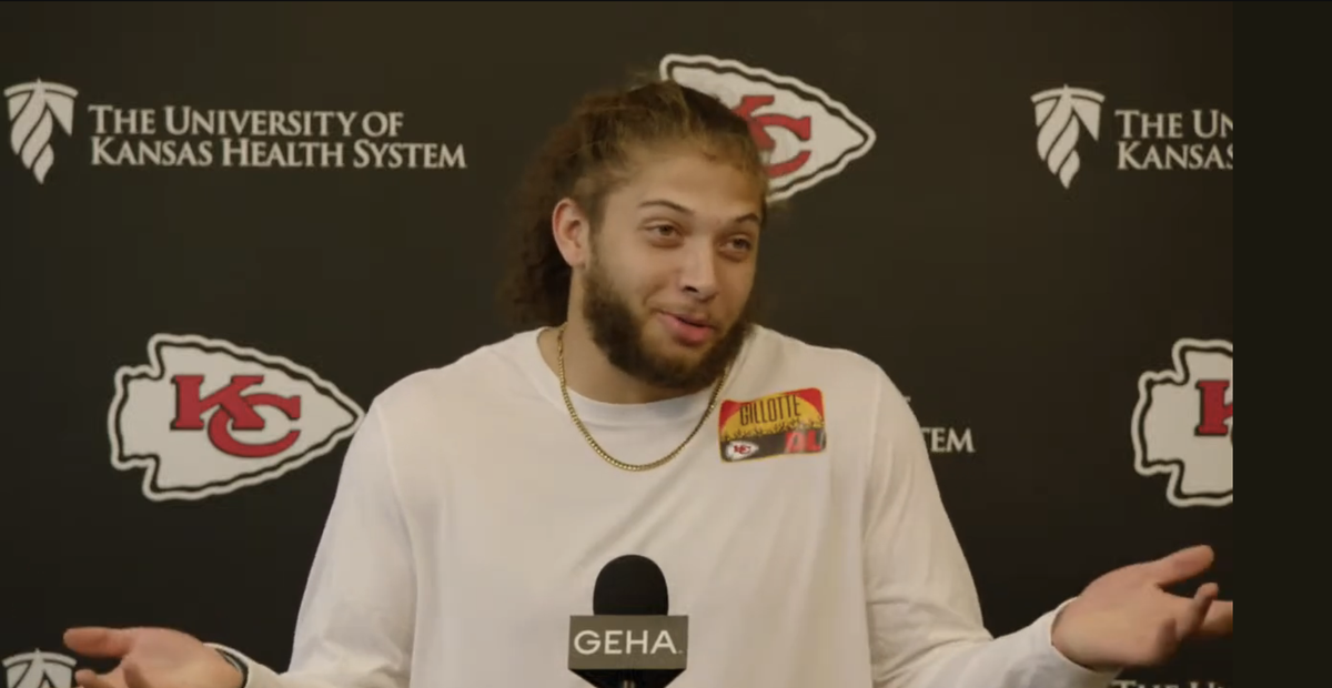 Kansas City Chiefs defensive end Ashton Gillotte talks about meeting KC tight end Travis Kelce at the 2024 Kentucky Derby. Gillotte spoke to reporters during Chiefs rookie minicamp on Saturday, May 3, 2025.