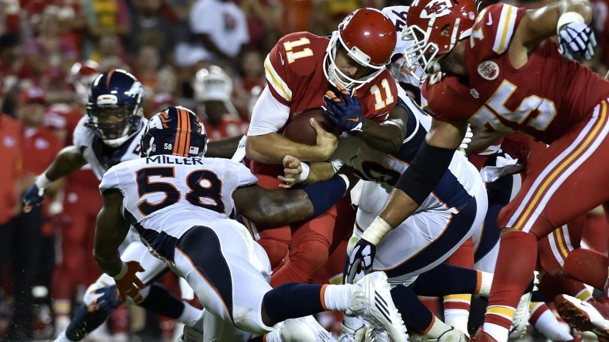 
Denver Broncos outside linebacker Von Miller sacked Kansas City Chiefs quarterback Alex Smith in the fourth quarter of a game last month.
