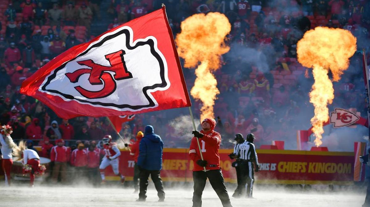 Kansas City Chiefs flags waived as the team was introduced before facing the Tennessee Titans last month at Arrowhead Stadium.