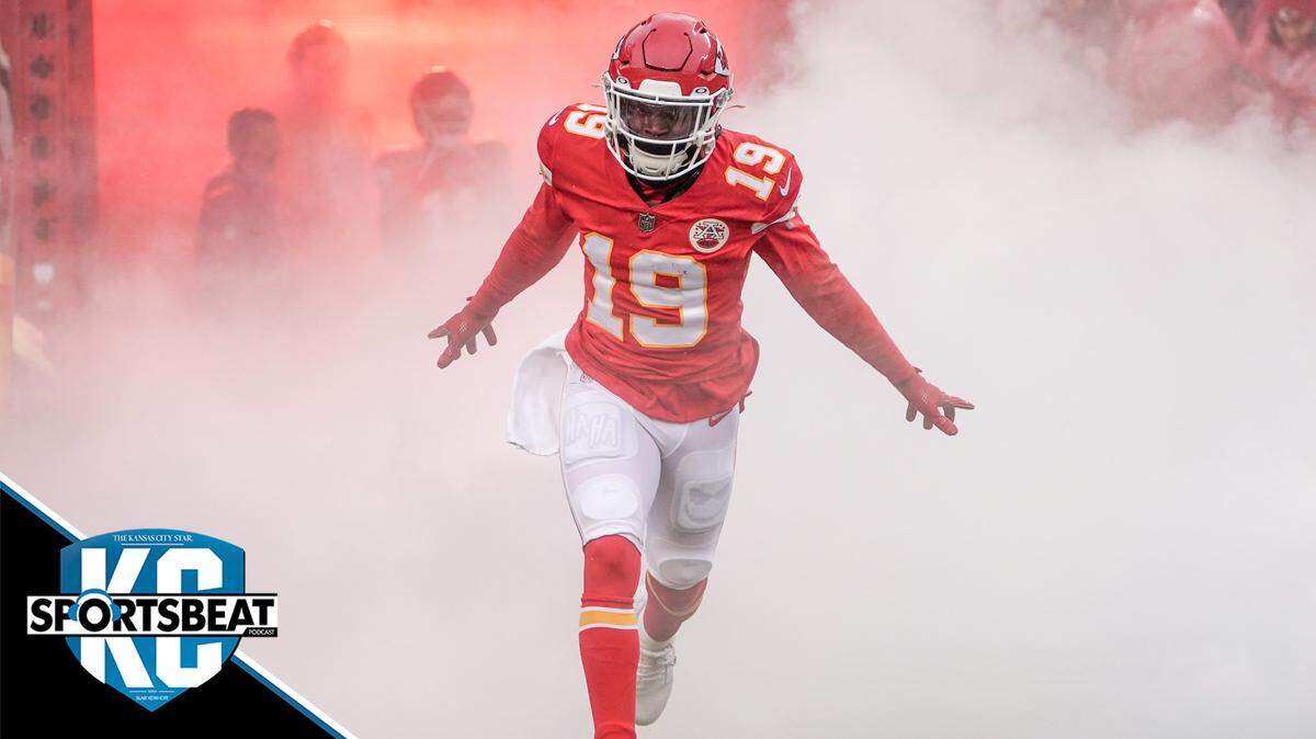 Jan 21, 2023; Kansas City, Missouri, USA; Kansas City Chiefs wide receiver Kadarius Toney (19) is introduced prior to an AFC divisional round game at GEHA Field at Arrowhead Stadium. Mandatory Credit: Denny Medley-USA TODAY Sports