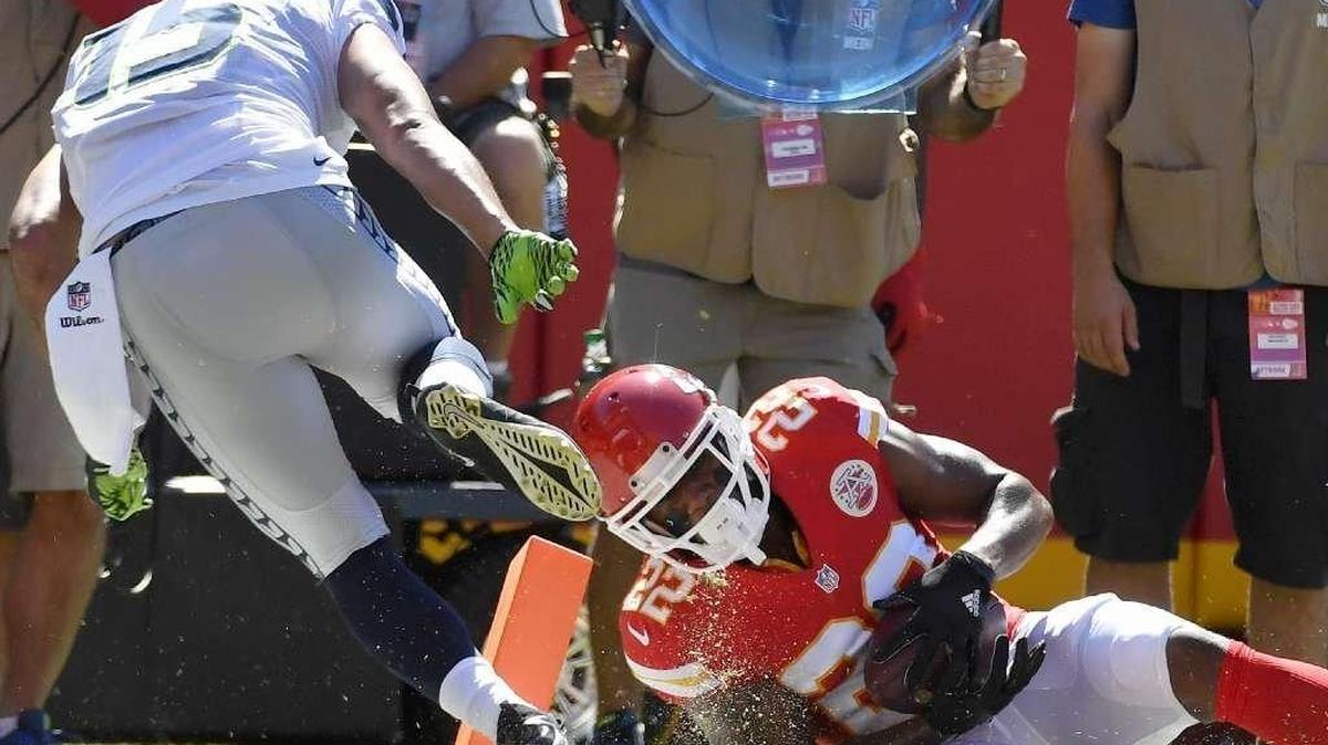 The Chiefs’ Marcus Peters intercepted a pass in the end zone that was intended for Seattle's Jermaine Kearse during a preeseason game Aug. 13 at Arrowhead Stadium.