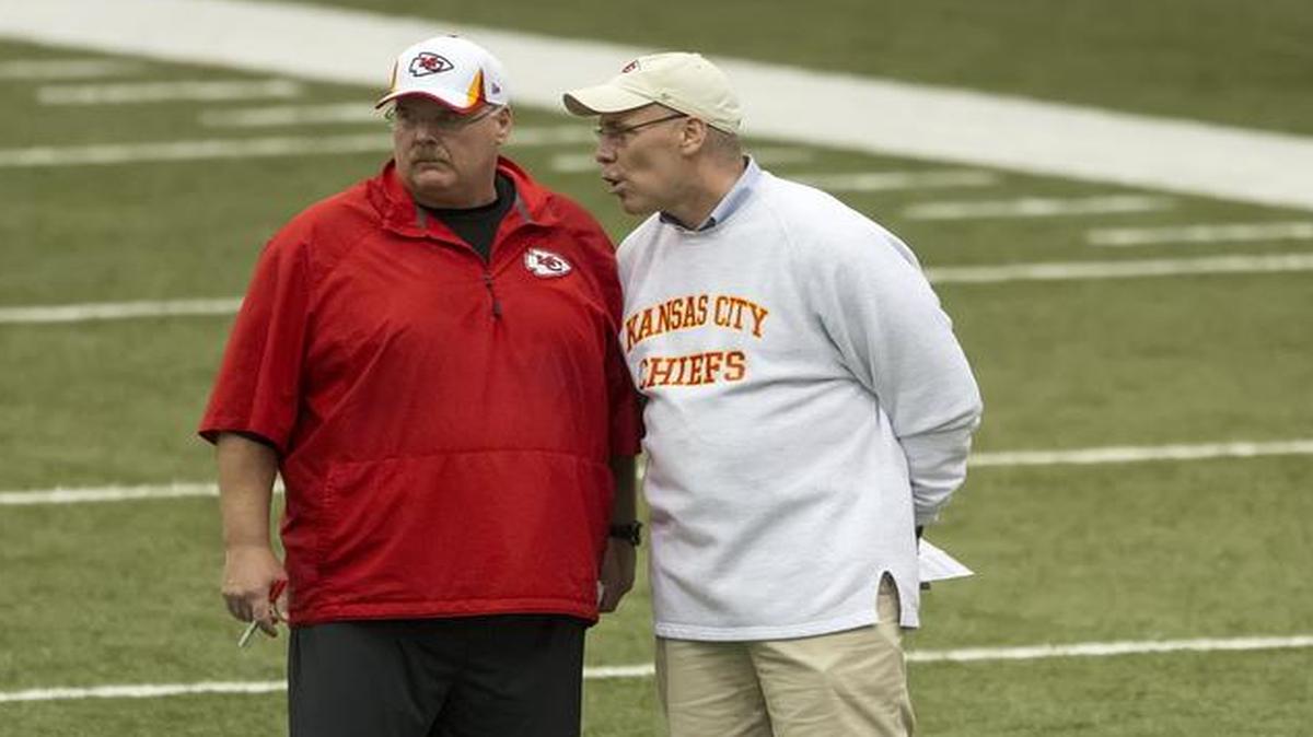 
’Tis the season for optimism, to be sure, but Chiefs coach Andy Reid, left, and general manager John Dorsey like the look of their beefed-up team.
