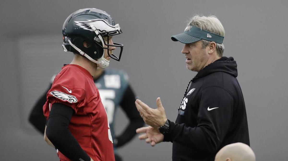 Philadelphia Eagles head coach Doug Pederson (right) and quarterback Nick Foles will get their shot at the New England Patriots in Sunday’s Super Bowl.
