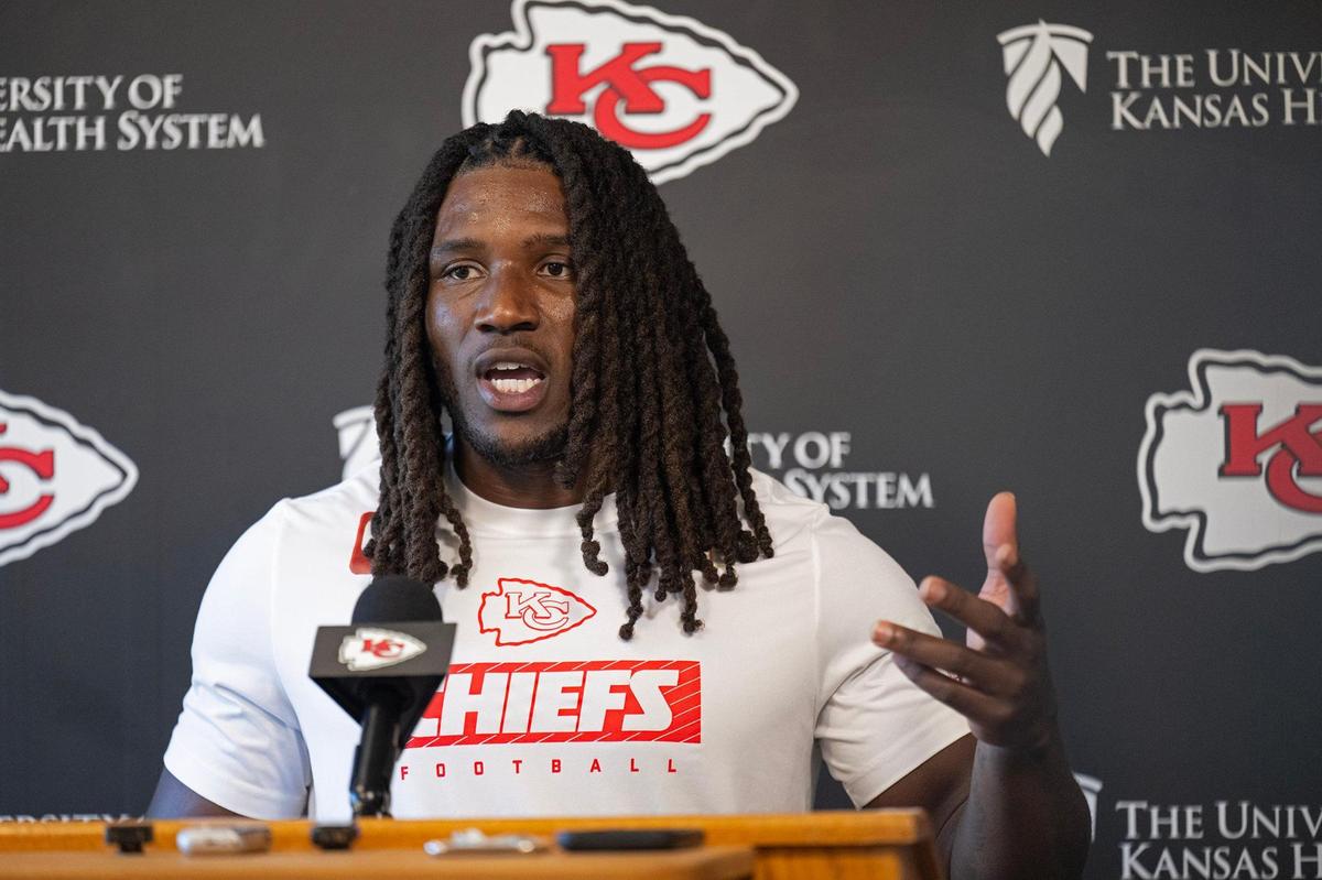 Chiefs linebacker Nick Bolton spoke to the media on Thursday, June 19, 2025, at the team’s training facility in Kansas City.