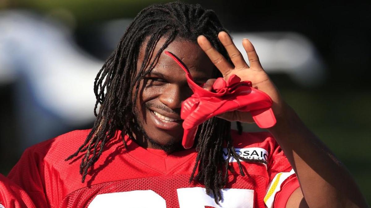 Kansas City Chiefs running back Jamaal Charles waved to fans during training camp last month.