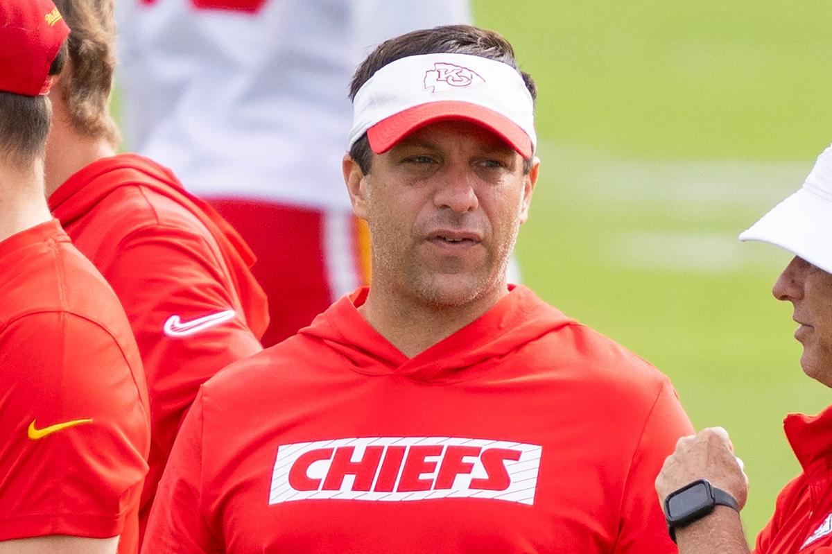 Kansas City Chiefs general manager Brett Veach is seen during practice at training camp on Wednesday, Aug. 14, 2024, in St. Joesph.