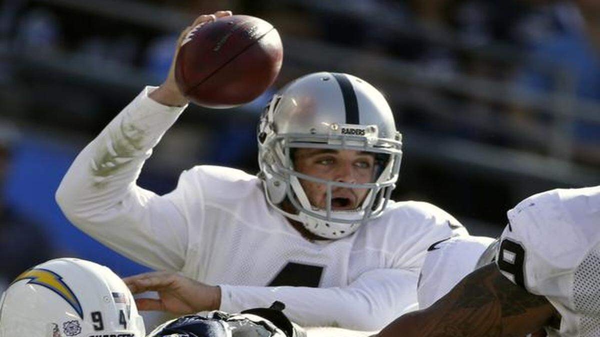 
Oakland quarterback Derek Carr, who threw for 172 yards in a loss at San Diego on Sunday, was the first Raiders rookie to start a season opener in the 55-year history of the franchise.
