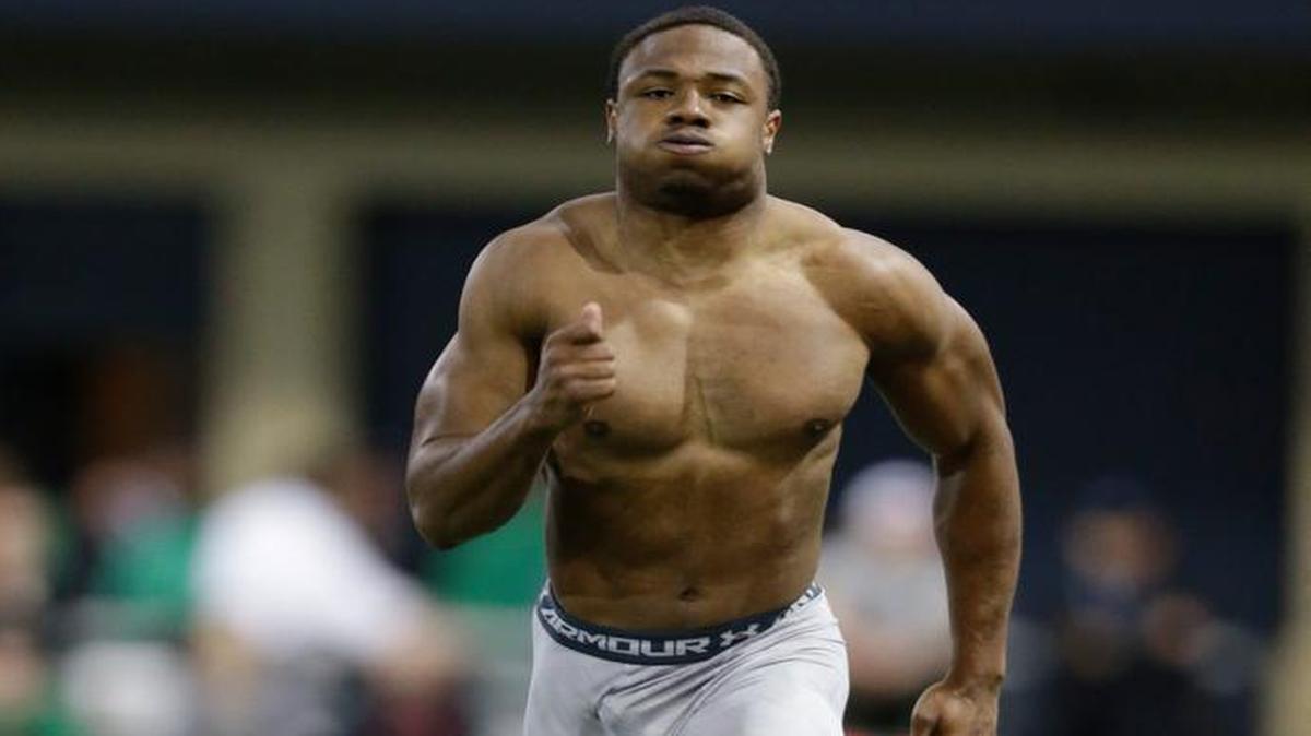 KeiVarae Russell ran a fast 40-yard dash during Notre Dame’s Pro Day in March.