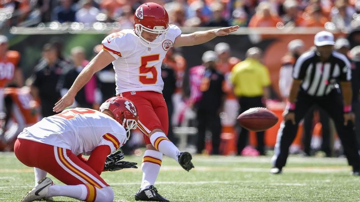 
Chiefs kicker Cairo Santos (5) made the first of his seven field goals in Sunday’s 36-21 loss to the Bengals in Cincinnati.
