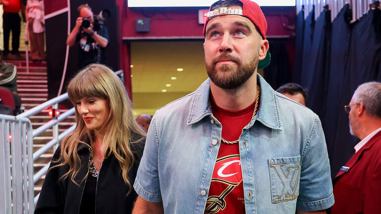 Travis Kelce, Taylor Swift sported denim fits to watch NBA playoffs in Cleveland
