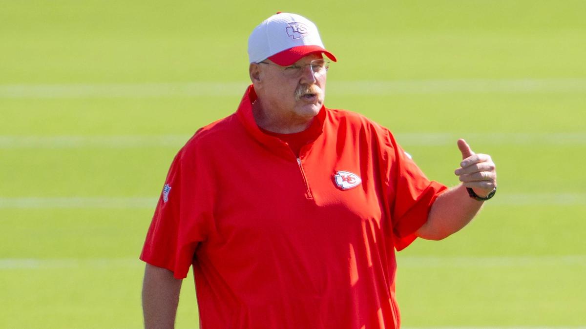 Kansas City head coach Andy Reid speaks while observing players during practice at Chiefs training camp on Wednesday, July 17, 2024, in St. Joseph.