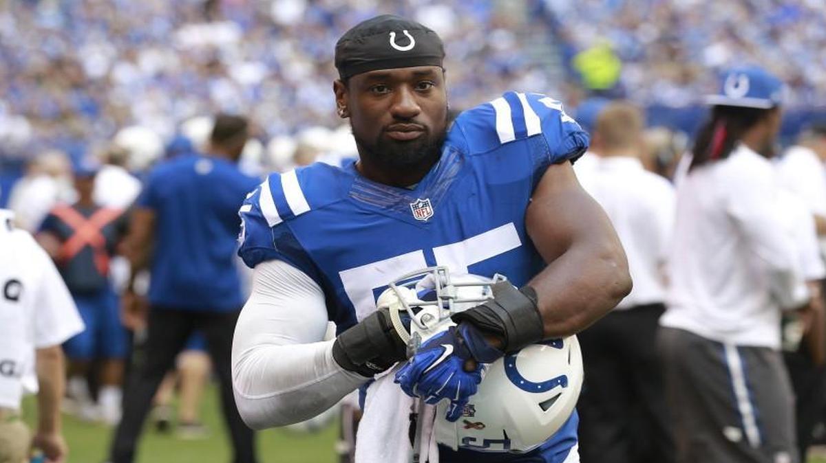 Linebacker Sio Moore on the sideline during the first half of an Indianapolis Colts game against the Detroit Lions in Indianapolis last month.