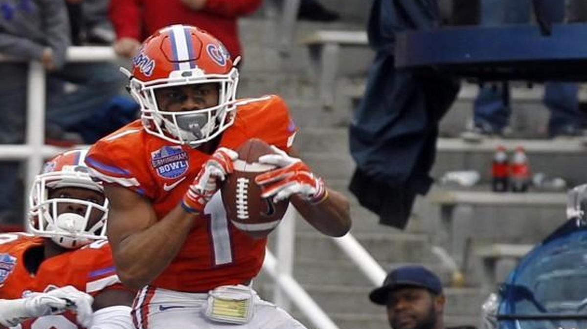 Florida defensive back Vernon Hargreaves intercepted a pass in the end zone intended for East Carolina wide receiver Justin Hardy in the Birmingham Bowl.