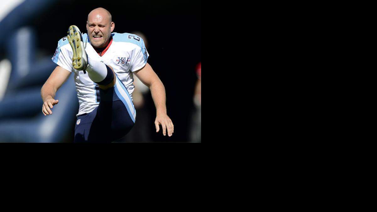 
In this Sept. 22, 2013 file photo, then Tennessee Titans kicker Rob Bironas warmed up before an NFL football game between the Titans and the San Diego Chargers in Nashville, Tenn. Bironas died Saturday night, Sept. 20, 2014 after a car accident near his Nashville home, according to police. 
